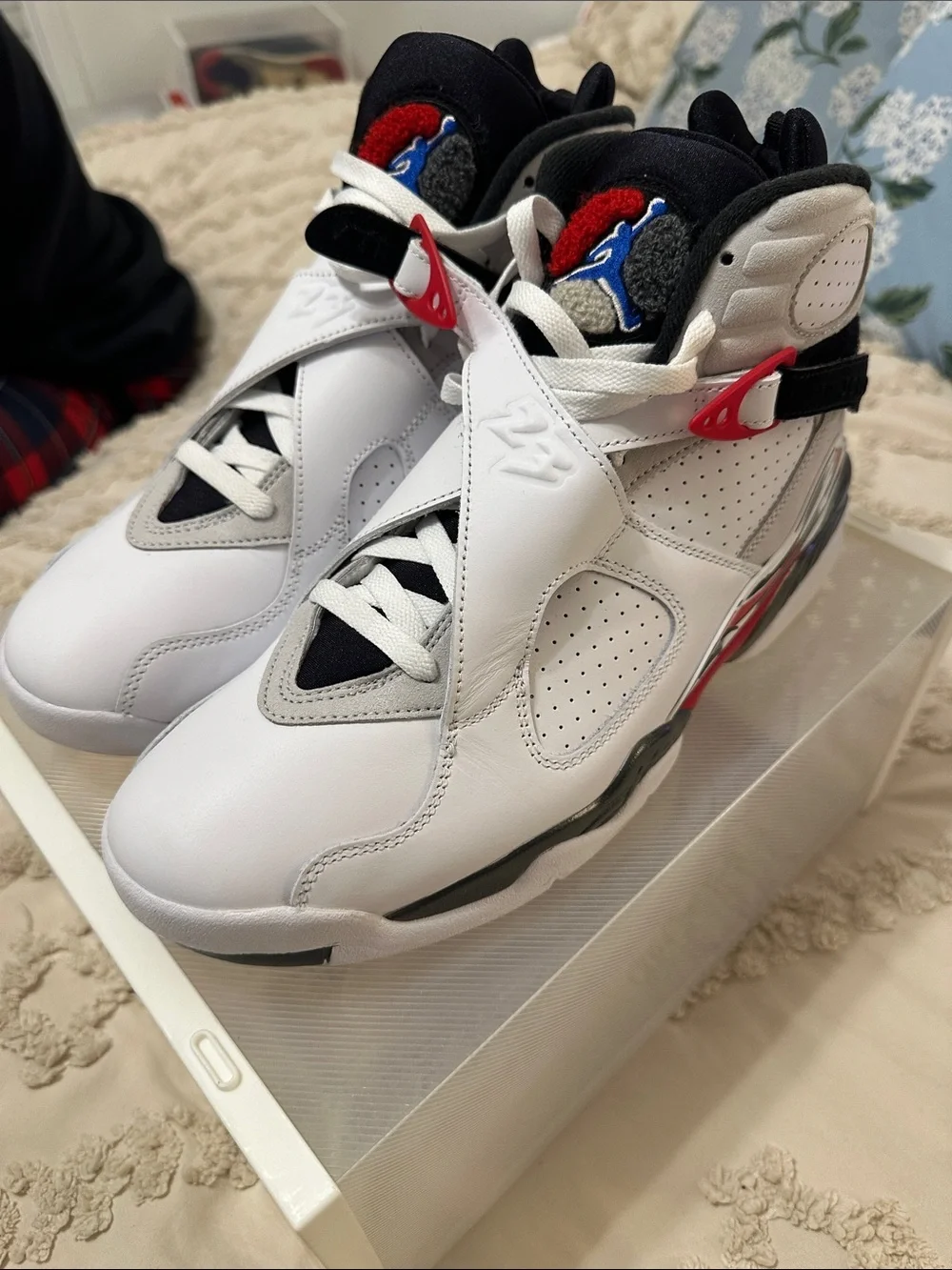 Jordan White/Black/Red Retro Basketball Sneakers